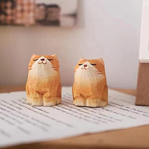 Little Orange Cat Wooden Statue Handmade Sculpture