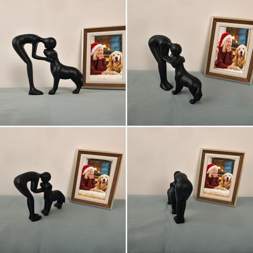 Dog Sculpture Home Decor Cute Man and Dog Statue Black