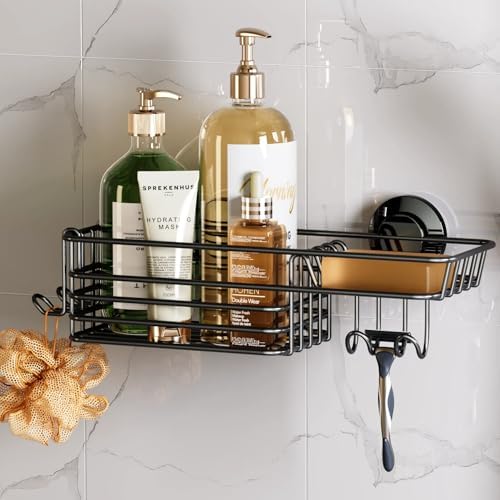 TAILI Heavy Duty Suction Shower Caddy with Hooks and Soap Holder