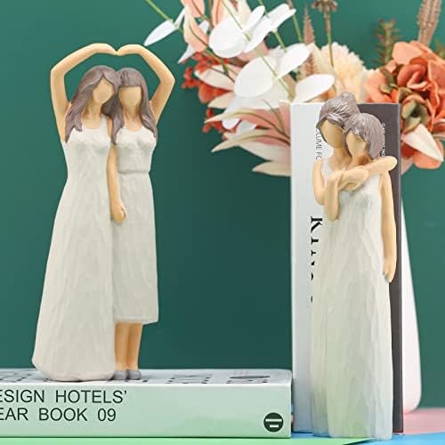 LCCCK Mother Daughter Hugging Figurines Resin Sculpted Statue for Mom Grandma Birthday Gifts