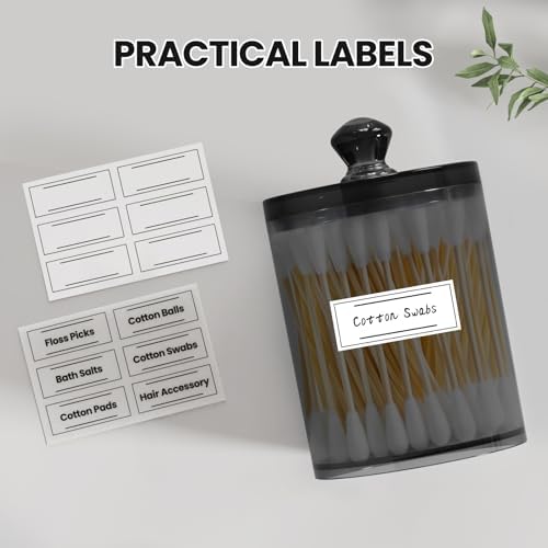 MateeyLife 6 Pack Q-tip Holder Black Acrylic Canister with Lid for Cotton Balls Swabs Pads Home Decor Storage Set