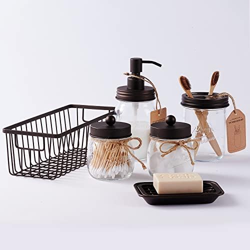 SheeChung 6Pcs Mason Jar Bathroom Set - Rustic Farmhouse Decor
