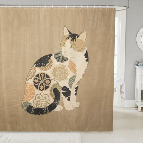 Erosebridal Boho Cat Shower Curtain Set 72x72 Waterproof