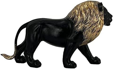 12 Black Gold Lion Statue Handmade Resin Decor