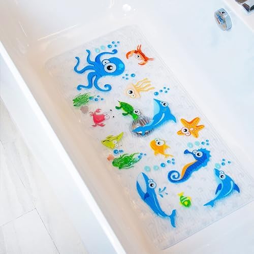 Bath Mats for Kids - Large Non-Slip Cartoon Octopus Design