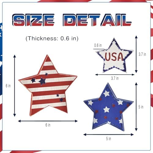 PICTTY 4th of July Stars Decor 3PC Wooden Set