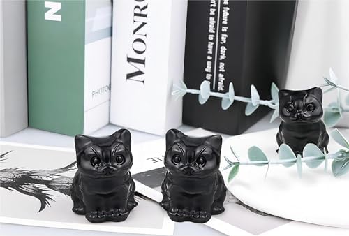 QINJIEJIE Black Obsidian Cat Healing Statue