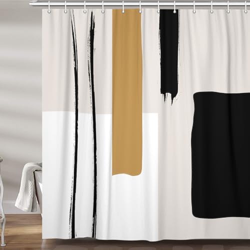 DYNH Abstract Modern Black and White Shower Curtain Set 1