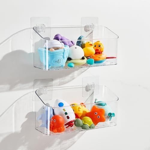 Clear Bath Toy Storage Holder with 2 Large Baskets 1