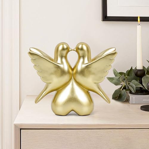 Gold Kissing Doves Figurines Home Decor Statues