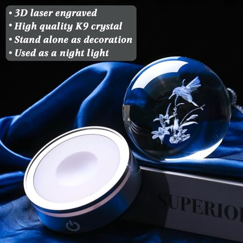 Movdyka 3D Crystal Hummingbird Decor with LED Base