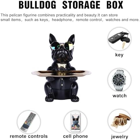 French Bulldog Resin Statue Key Holder Tray Decor