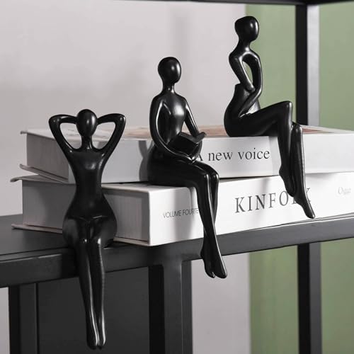 Quoowiit Black Thinker Statue Bookshelf Decor Set of 3