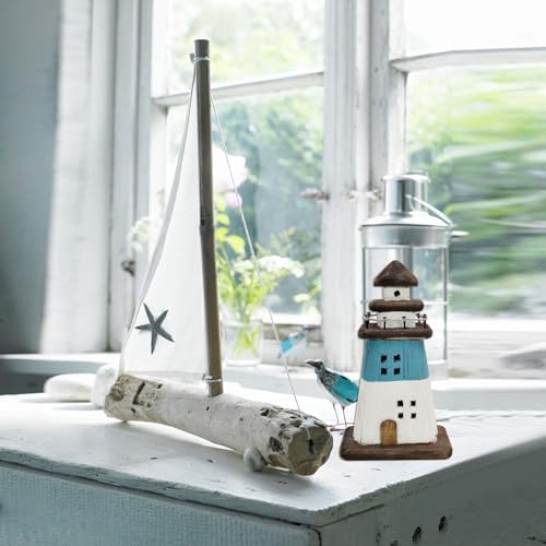 Wooden Lighthouse Decor Blue Nautical Centerpiece 1