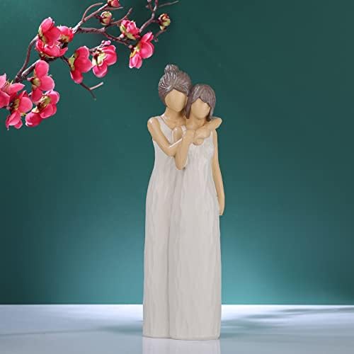 LCCCK Mother Daughter Hugging Figurines Resin Sculpted Statue for Mom Grandma Birthday Gifts