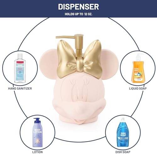 Jay Franco Disney Minnie Mouse Soap Dispenser - Pink Resin Lotion Pump