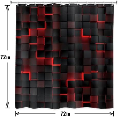 Riyidecor 4PCs Black Red Shower Curtain Set with Non-Slip Mats