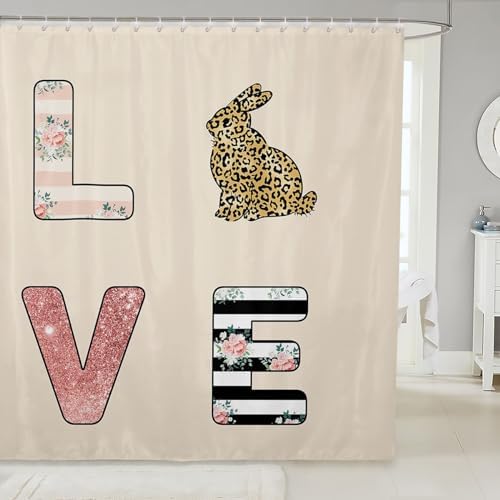 Erosebridal Leopard Rabbit Shower Curtain Set 72x72
