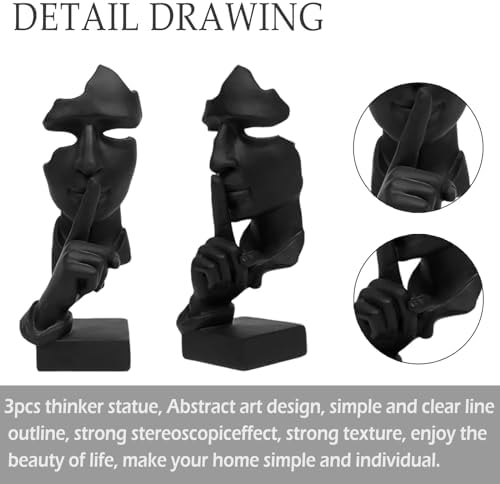 Abboxoo 3 Pcs Thinker Statue Set Modern Minimalist Resin Sculptures for Living Room Home Office
