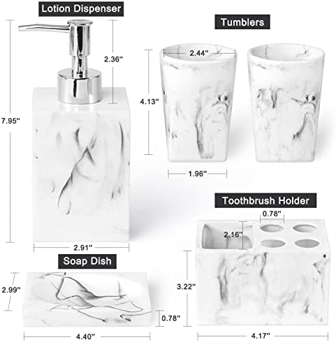Haturi 5 Piece Marble Look Bathroom Accessory Set