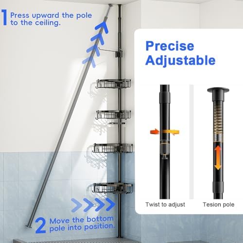 Coonoor Corner Shower Caddy with Tension Pole - 4-Tier Rustproof Organizer