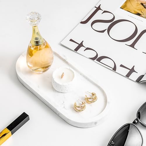 WORHE Natural Marble Vanity Tray for Candles Jewelry