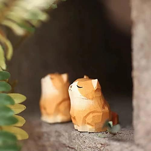 Little Orange Cat Wooden Statue Handmade Sculpture