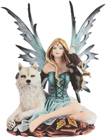 ICE ARMOR 8 H Blue Fairy with Wolf and Eagle Statue