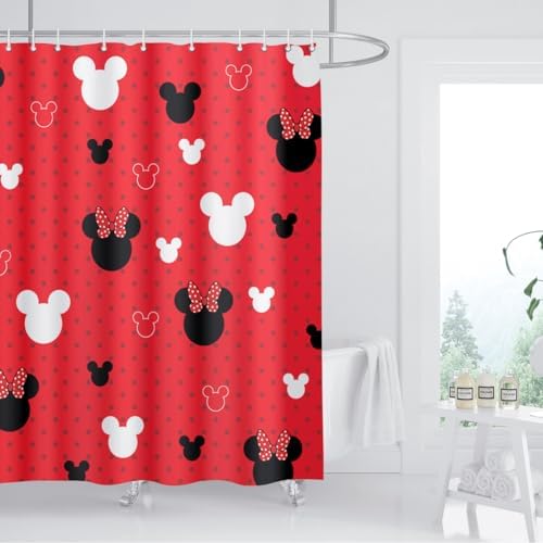 BIYSUC Cartoon Mouse Head Shower Curtain with 12 Hooks 1