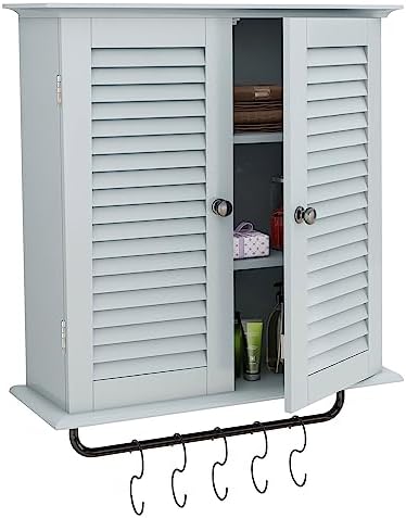 TaoHFE Wall Mounted Medicine Cabinet with Double Shutter Doors and Towel Rack