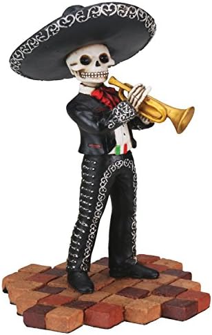 Skeleton Skull Black Mariachi Band Trumpet Statue 1