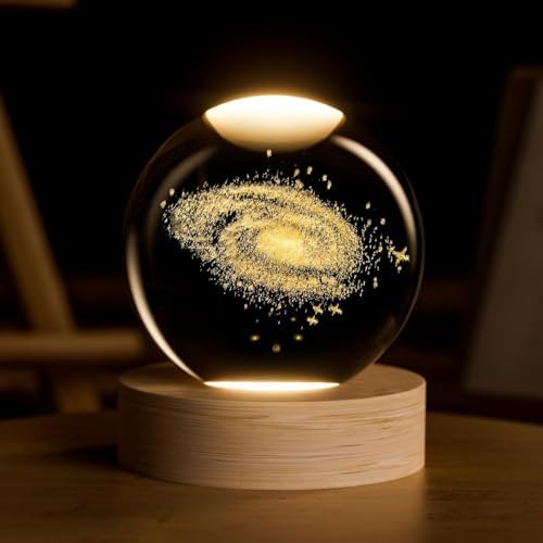Moon Crystal Ball with LED Light and Wooden Base