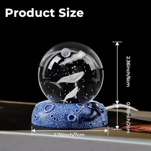 Whales 3D Crystal Ball Figurine - 24inch Ocean Decor Gift for Home