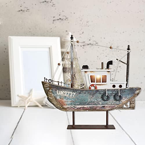 Aecipl Wooden Sailboat Model with LED Light - Nautical Decor Ornament