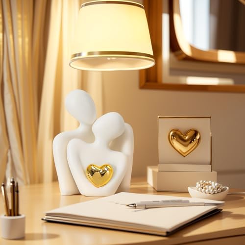 Mini Couple Statue Gold Heart Decor for Living Room
