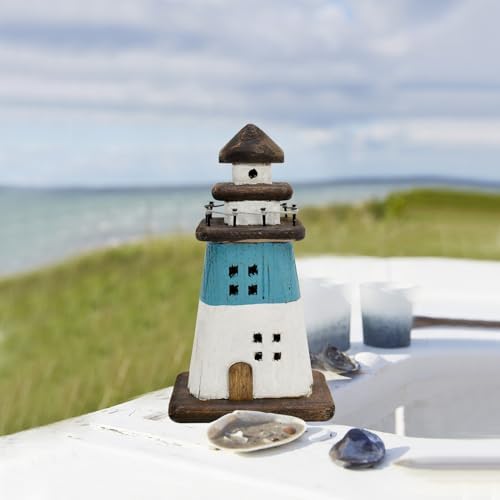 Wooden Lighthouse Decor Blue Nautical Centerpiece 1