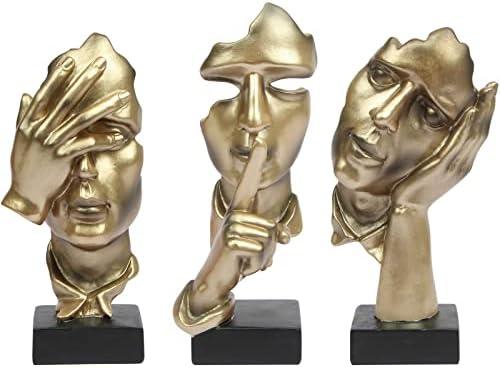 3 Pcs Thinker Statue Silence is Gold Modern Resin Decor