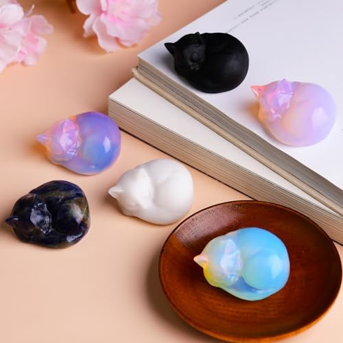 Black Obsidian Cat Statue 21 Inch Healing Crystal Decor for Home Office Desk