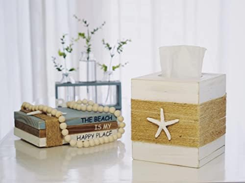 SOMTO Rustic White Wood Tissue Box Cover with Starfish Design