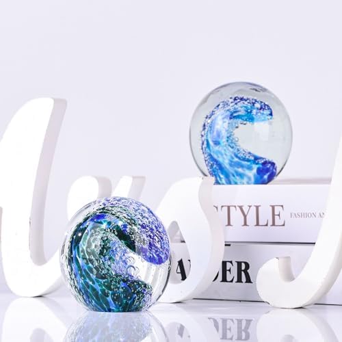 XMGZQ Hand Blown Glass Ocean Waves Figurine