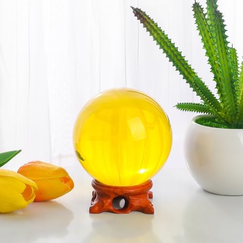 Yellow Crystal Ball 100mm with Rose Stand and Gift Box