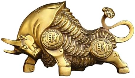 Chinese Golden Bull Brass Figurine Feng Shui Wealth Decor