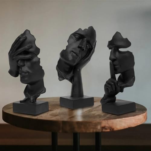 Abboxoo 3 Pcs Thinker Statue Set Modern Minimalist Resin Sculptures for Living Room Home Office