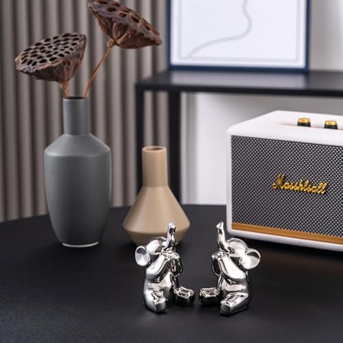 Loving Pair of Small Silver Elephant Statues