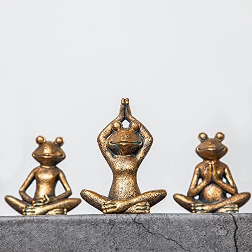Smadeer Bronze Frog Figurines 3-Piece Yoga Set