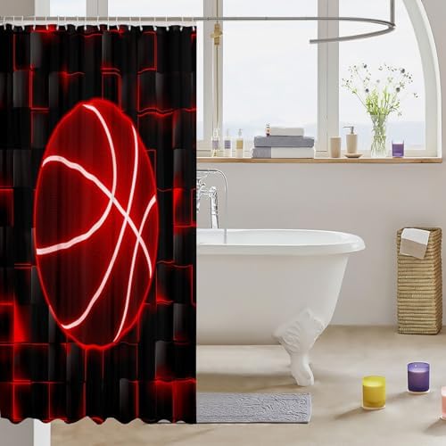 Feelyou Basketball Shower Curtain Set Red and Black 72x84