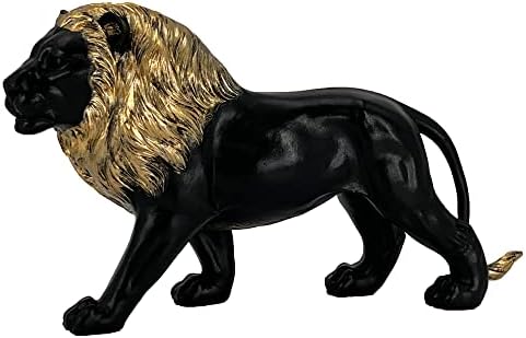 12 Black Gold Lion Statue Handmade Resin Decor