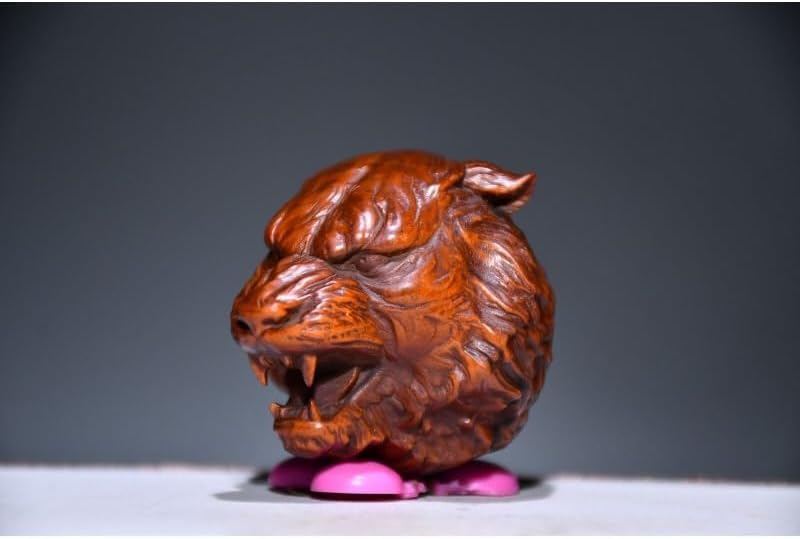 Handmade Boxwood Tiger Head Zodiac Statue for Home Decor