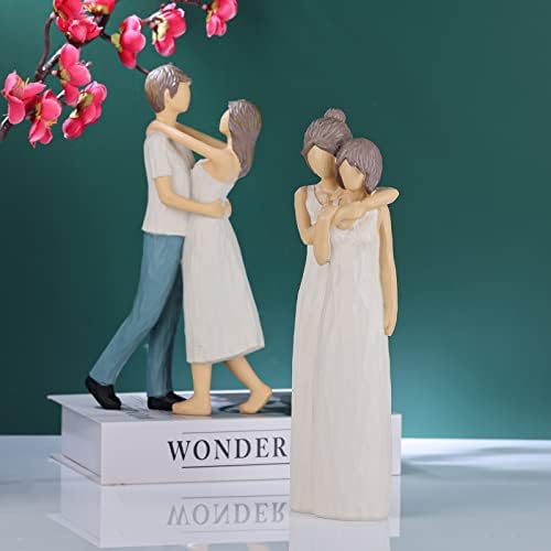 LCCCK Mother Daughter Hugging Figurines Resin Sculpted Statue for Mom Grandma Birthday Gifts