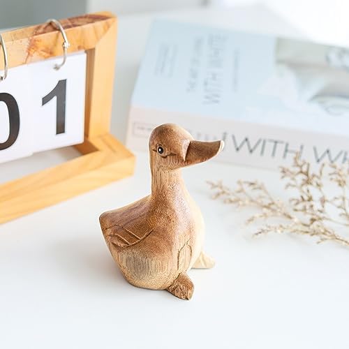 Thai Hand Carved Wooden Duck Statue Rustic Home Decor Accent